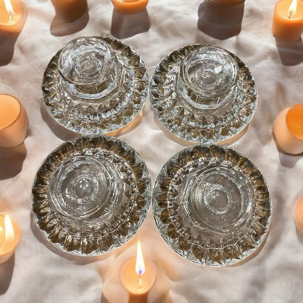 Vintage Clear Crystal Candle Holders Set of 4 Taper Votive 3.5